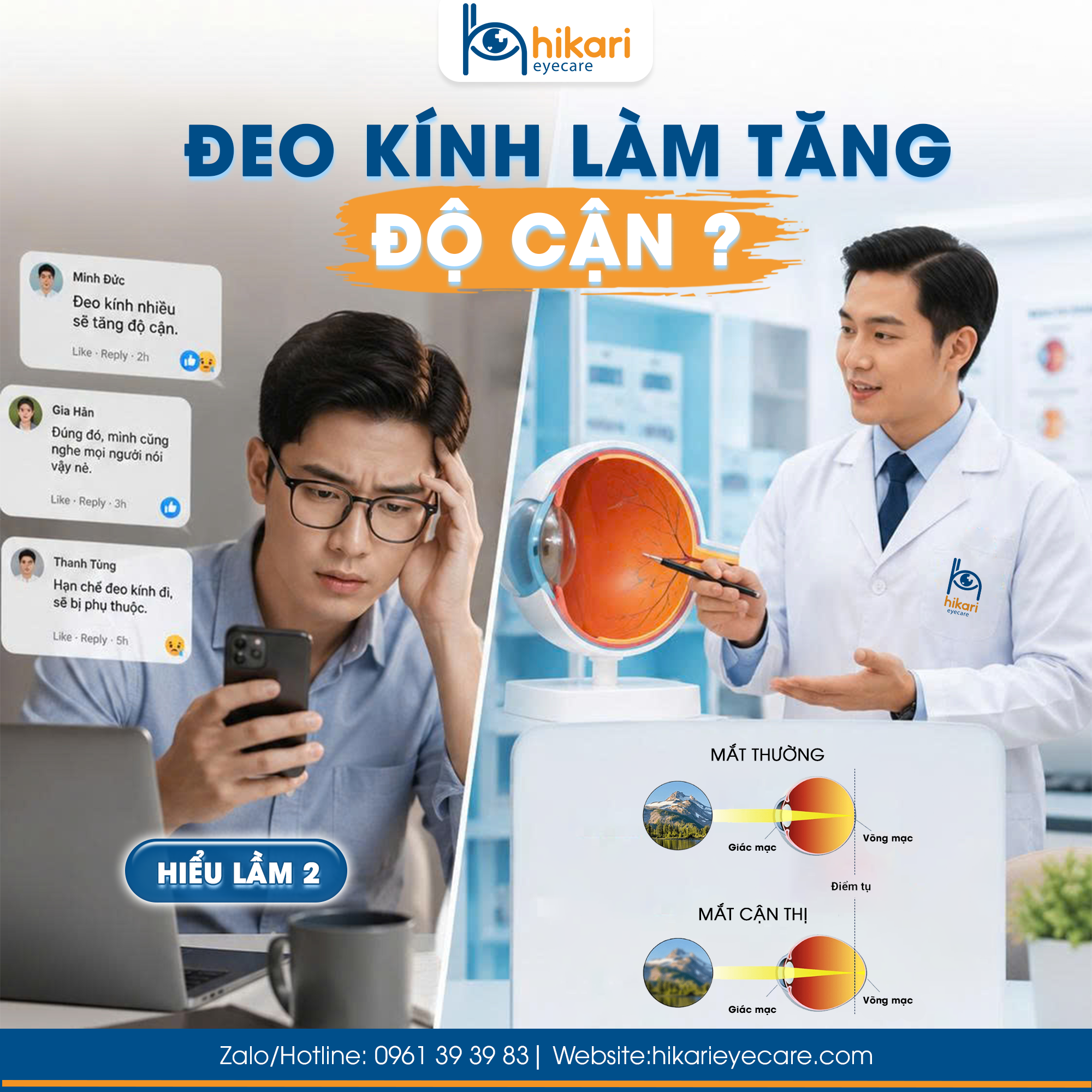 Bác sĩ nhãn khoa Hikari Eye Care giải thích cơ chế mắt cận thị và bác bỏ quan niệm đeo kính làm tăng độ cận tại TP.HCM