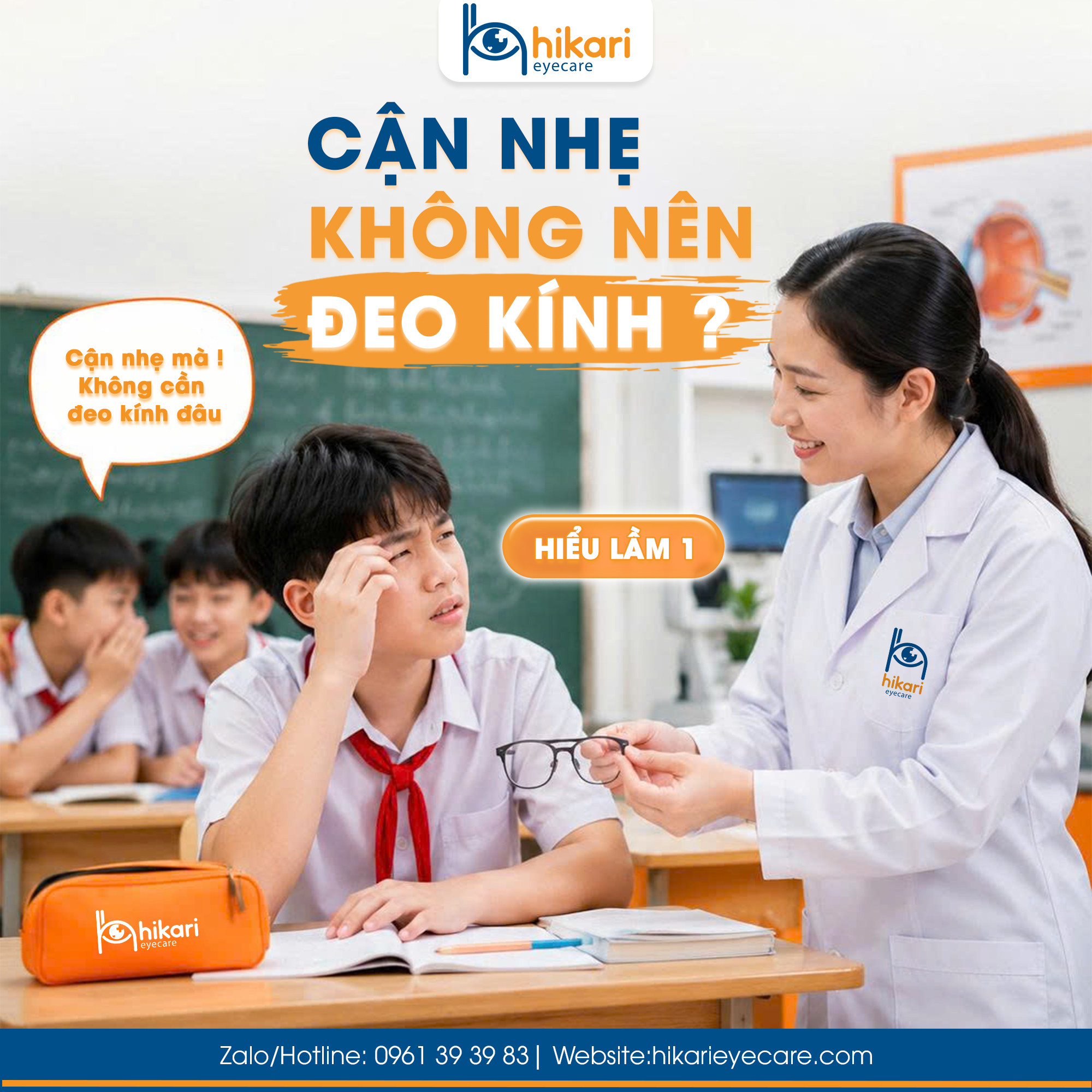 Bác sĩ nhãn khoa Hikari Eye Care tư vấn cho học sinh về việc đeo kính khi bị cận nhẹ tại TP.HCM